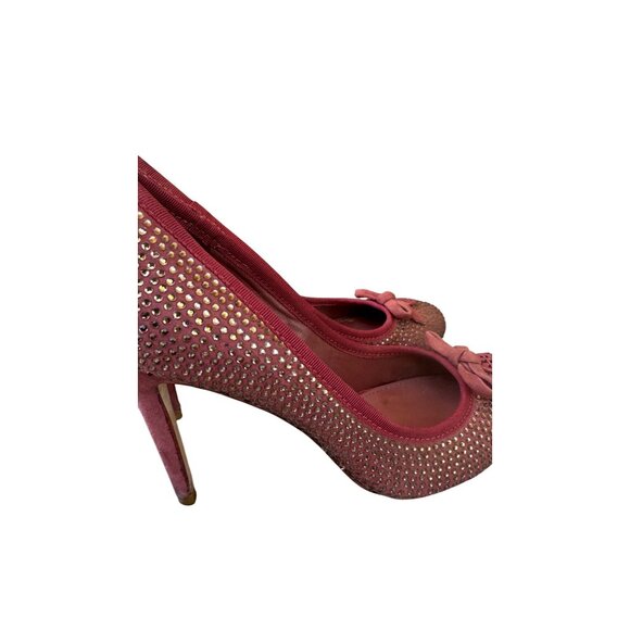 Tory Burch Phoenix Charm Logo Pumps Size 6.5 Pave Crystal Conceria Cameo Shoes - Picture 7 of 14